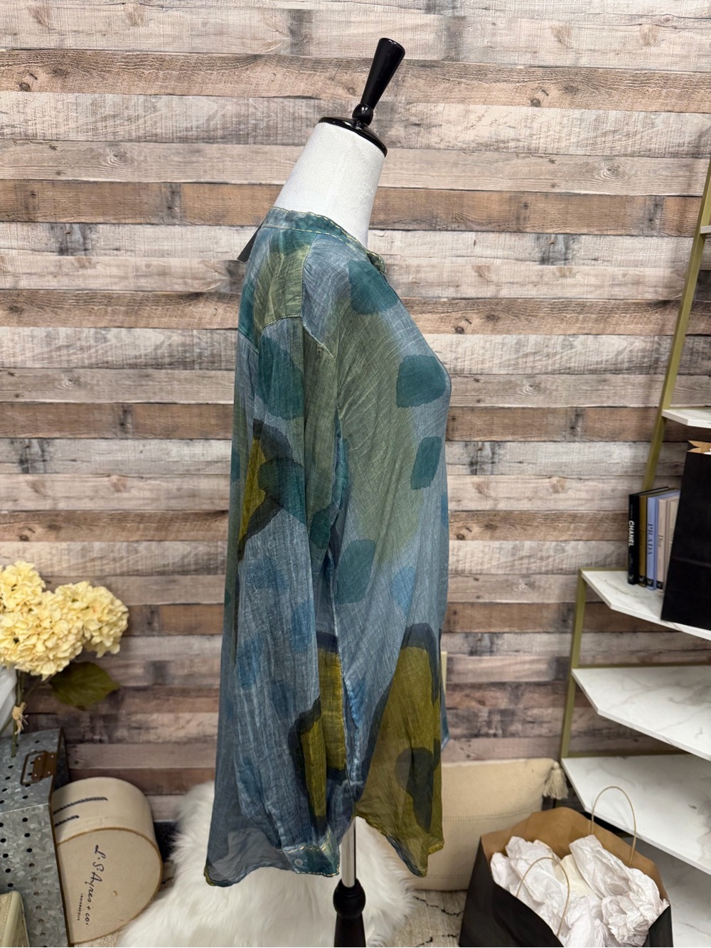 Dolma Relaxed Blue and Olive Abstract Print Tunic - Picture 2 of 5